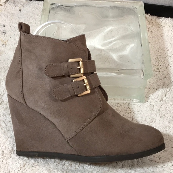 taupe wedge booties